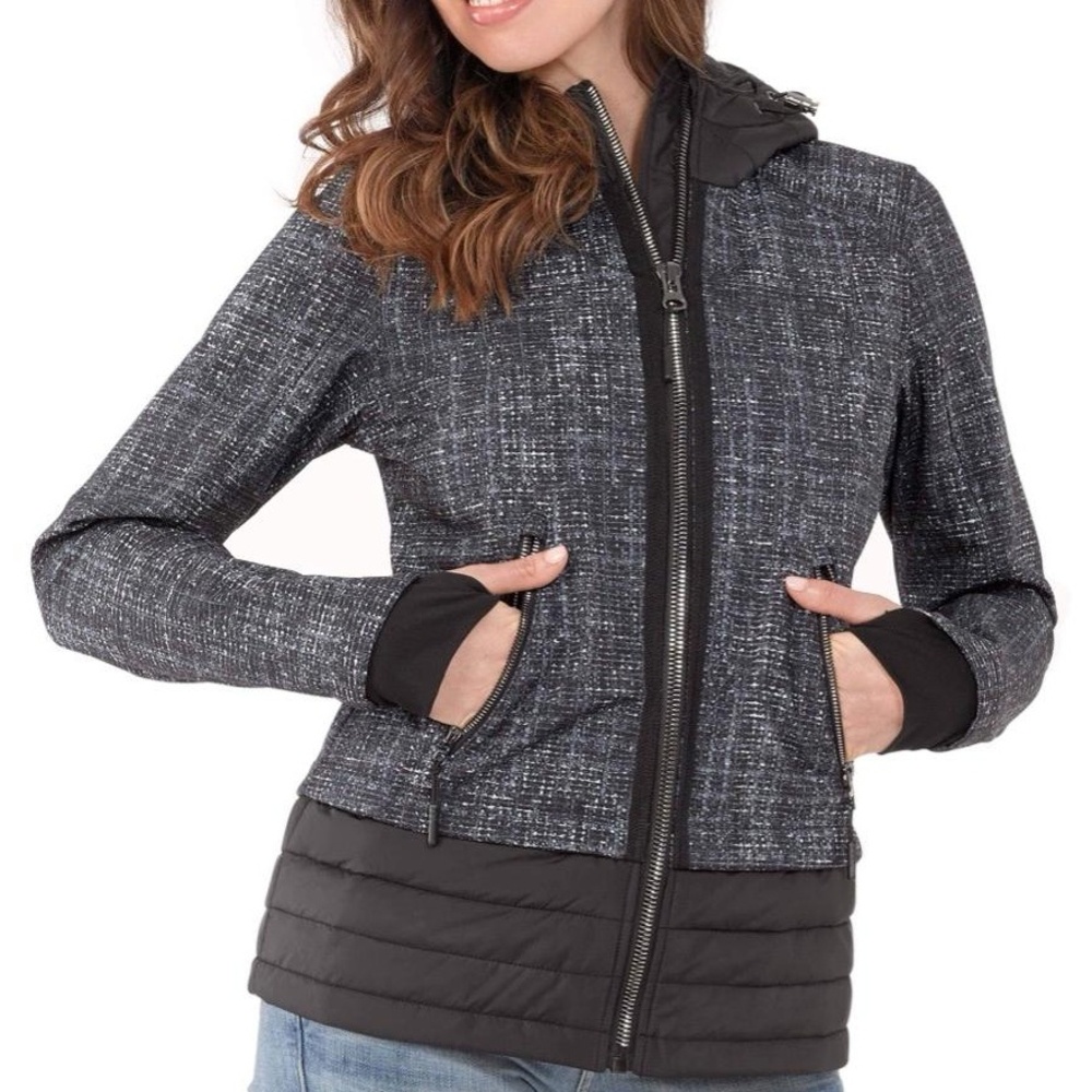 Free Country Lynx Softshell Hood Diamond Quilted Fleece Lined Jacket Black Small